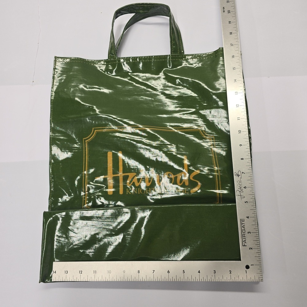 Harrods Knightsbridge Green PVC Coated Cotton Tote Bag Ulster Weavers Large - Picture 6 of 6